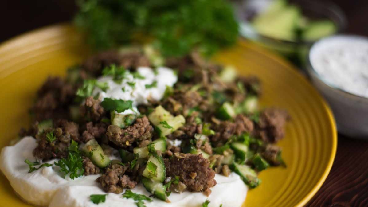 Spicy Grassfed Ground Lamb and Lentils with Herbs